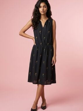 Custommade Isodora Midi Dress Black Floral Print Sleeveless Drop Waist Size 38